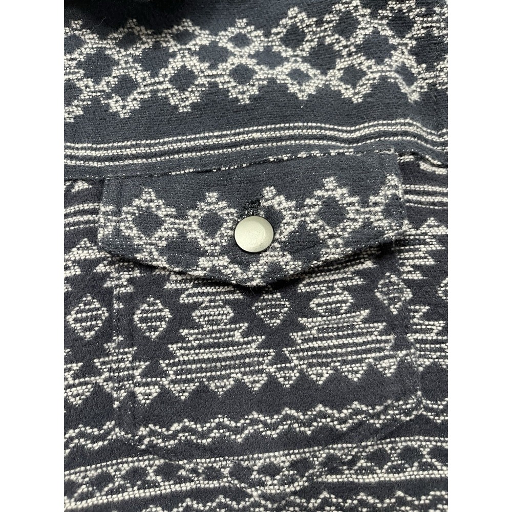 Sun + Stone Bomber Jacket Men Medium Navy Aztec Print Lined Flap Pocket Flannel - Picture 16 of 16